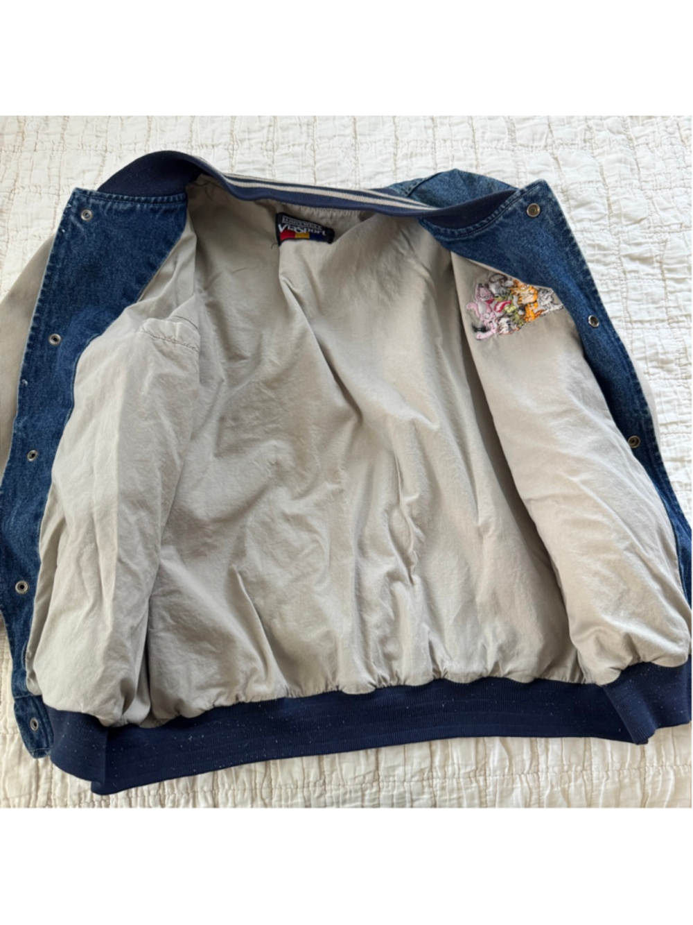Vintage Hartwell ViaSport Garfield Varsity Bomber Denim Jacket • Size: L - Picture 10 of 10